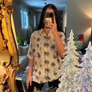 Manhattan 100% Rayon Men's Hawaiian Shirt White Green  Print L Hawaii